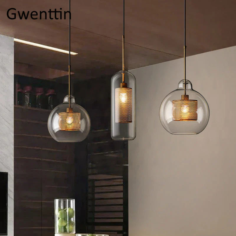 Afralia™ Nordic Glass Pendant Light | Modern Kitchen Dining Hanging Lamps | Industrial Loft LED Fixture