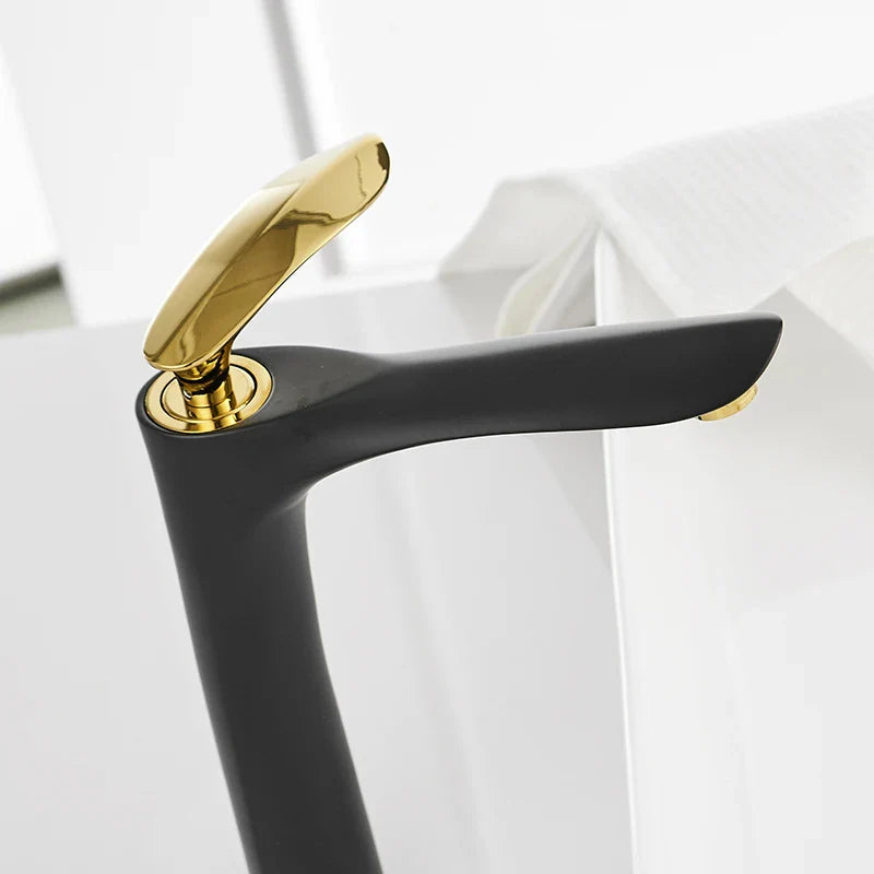 Afralia™ White Basin Faucet with Gold Finish, Hot and Cold Water Mixer Tap