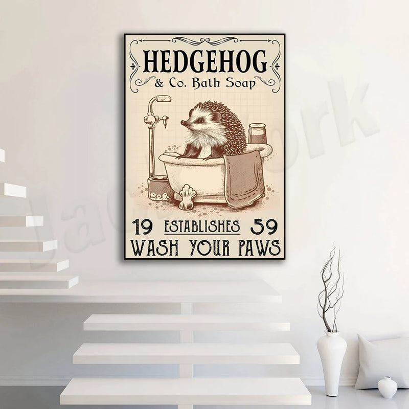 Afralia™ Hedgehog Bath Soap Paws Poster - Funny Bathroom Decor