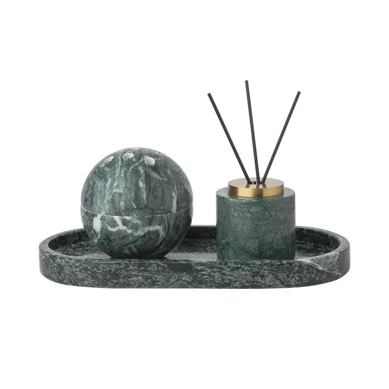 Afralia™ Marble Stone Fragrance Diffuser Travertine Sphere Incense Burner with Tray