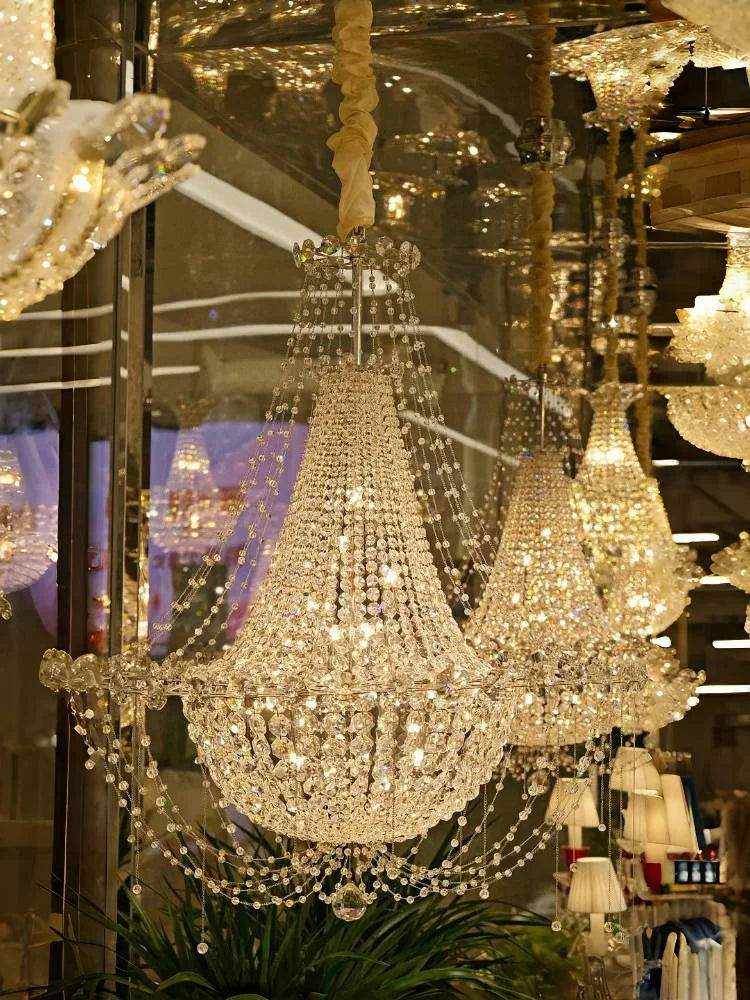 Afralia™ French Crystal Chandelier Staircase Villa LED Lustre - Luxury Designer Lighting Fixtures