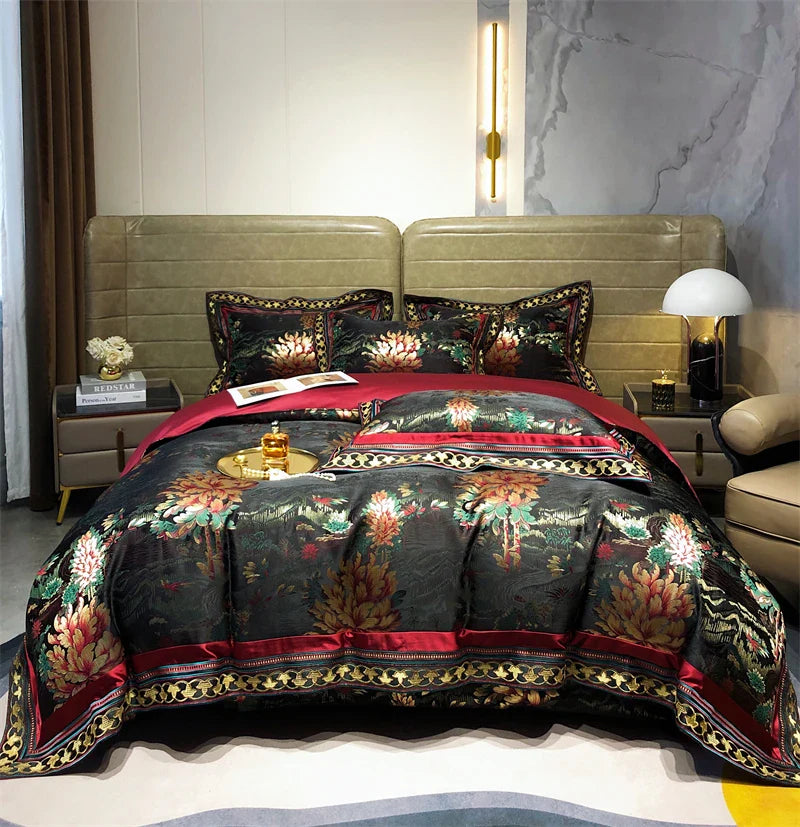 Afralia™ Luxury Brocade Jacquard & Egyptian Cotton Embroidery Bedding Set - Quilt Cover, Sheet, Bedspread & Shams