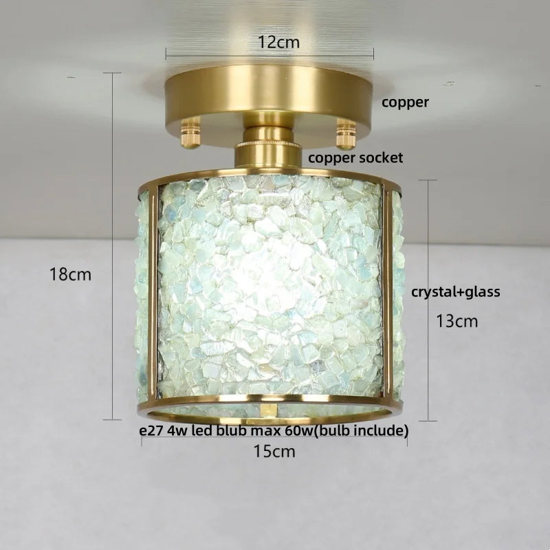 Afralia™ Handcrafted Glass Crystal Copper Ceiling Light Fixture for Dining Bedroom Kitchen