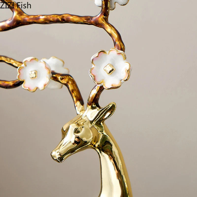 Afralia™ Deer Antlers Statue - Enamel Sika Deer Sculpture for Room Decor