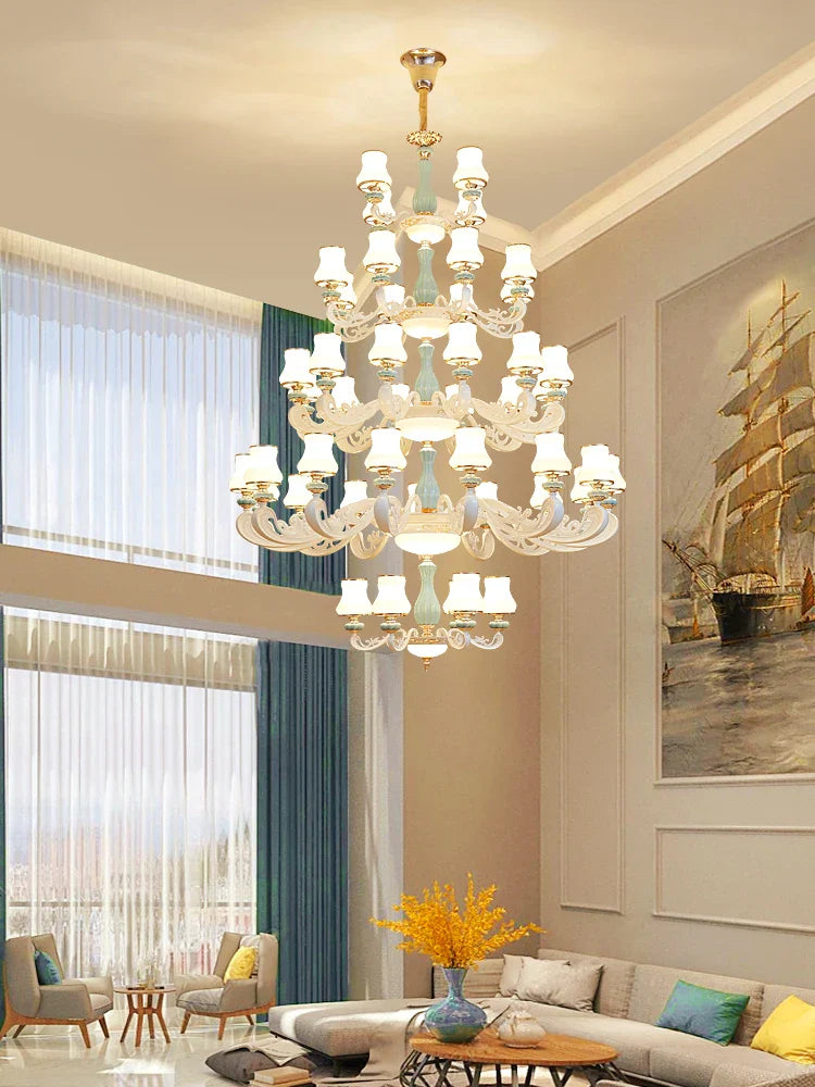 Afralia™ Deluxe Duplex Living Room Chandelier - Elegant Villa & Hotel Pendant Lighting