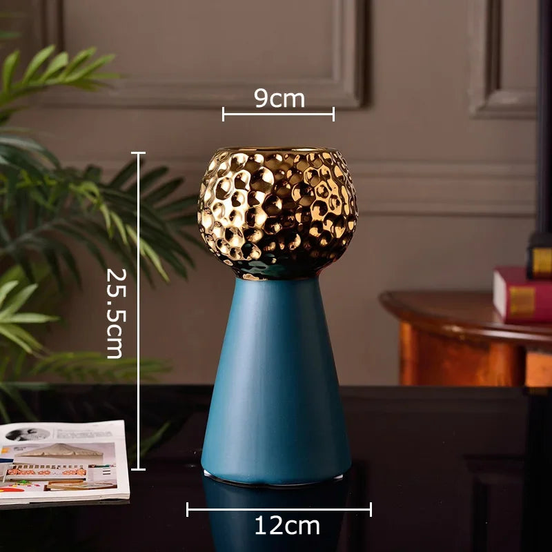 Afralia™ Gold Hammer Pattern Ceramic Vase: Creative Plant Pot for Table Decoration and Floral Arrangement