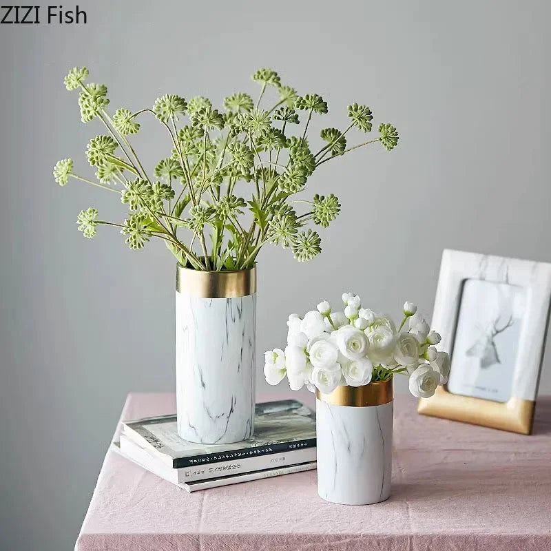Afralia™ Marble Texture Ceramic Vase | Modern Floral Room Decor Vase
