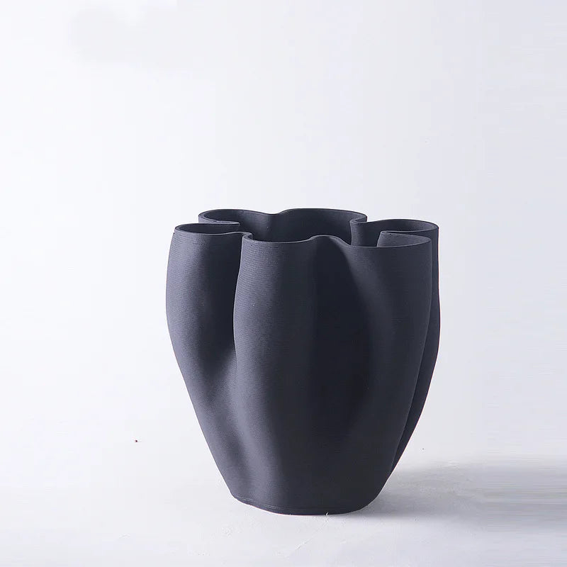 Afralia™ Ceramic Open Fold Edge Flower Pot Vase Home Decoration