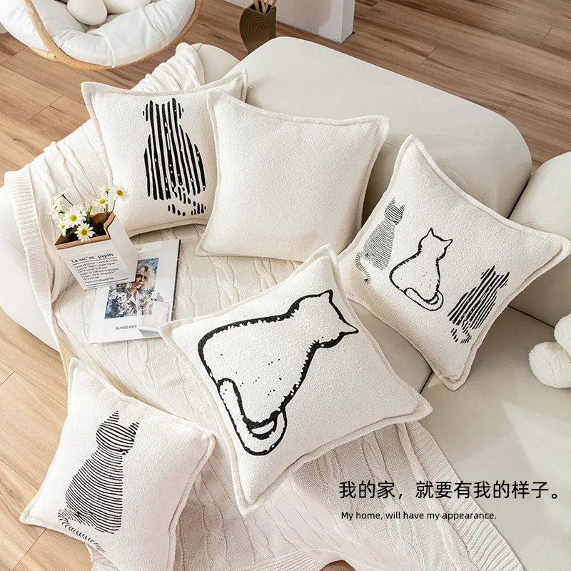 Afralia™ Nordic Cat Print Plush Pillow Case for Autumn Home Decor