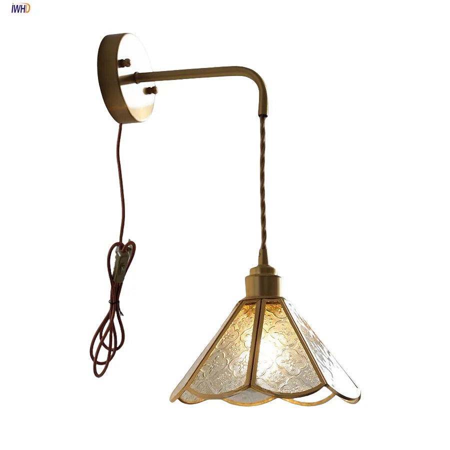 Afralia™ Vintage Clear Glass Wall Sconce LED Light Tiffany Style Adjustable Plug-In Wall Lamp