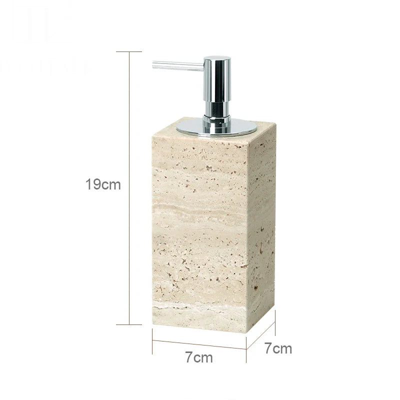 Afralia™ Beige Travertine Marble Bathroom Accessories Set - Soap Dispenser, Soap Dish, Reed Diffuser