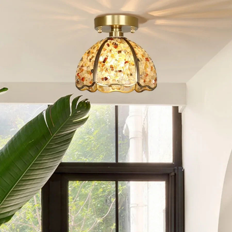Afralia™ Handcrafted Glass Crystal Copper Ceiling Light Fixture for Dining Bedroom Kitchen