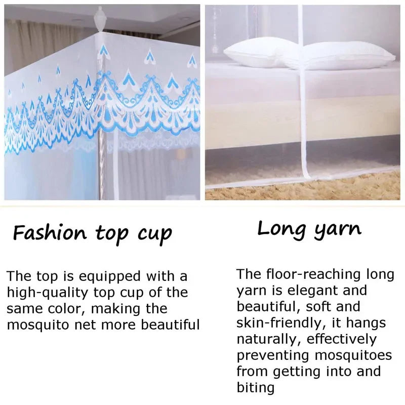 Afralia™ Zipper Lace Mosquito Net - Stainless Steel Bracket, Romantic Queen Bed Nets