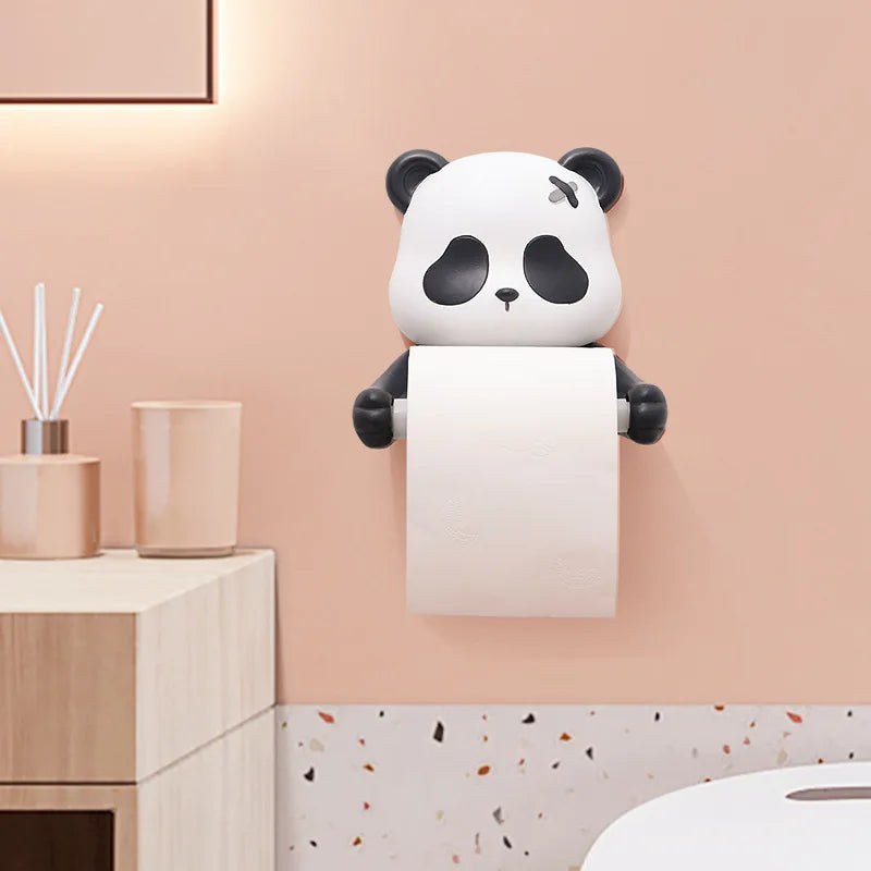 Afralia™ Panda Toilet Paper Holder Wall-mounted Tissue Rack - Bathroom Roll Hanger Shelf