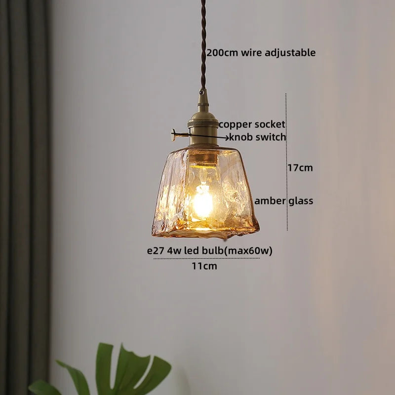 Afralia™ Copper Glass LED Pendant Lamp with Knob Switch - Modern Hanging Light Fixtures