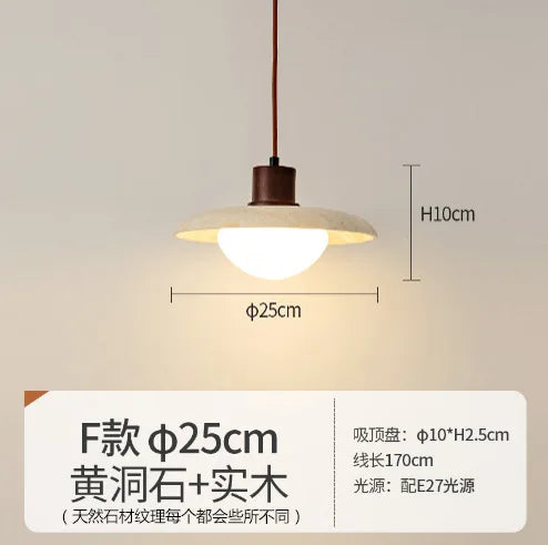 Afralia™ Japanese Wooden Stone Chandelier Pendant Light, Wabi-Sabi Style Yellow Cavity-Stone Lamp