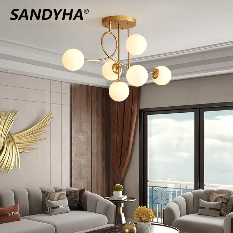 Afralia™ Glass Ball LED Ceiling Chandelier - Modern Nordic Pendant Light for Living Room