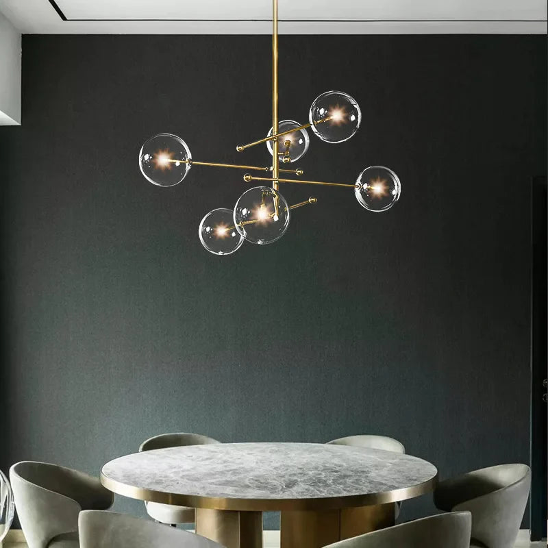 Afralia™ Black Gold Glass LED Chandelier for Living Room Bedroom Restaurant