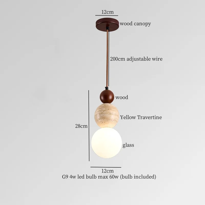 Afralia™ Cream Glass LED Pendant Lights Modern Wood Yellow Travertine Pendant Lamp