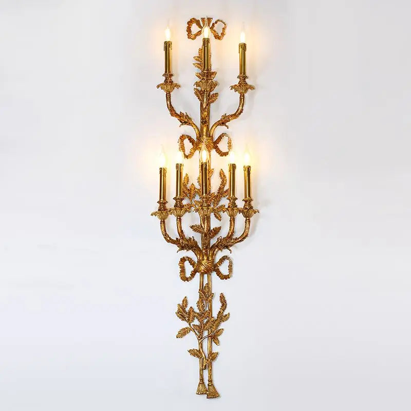 Afralia™ Baroque Antique Brass Leaf Gold Wall Sconce - 5 Candle Lights