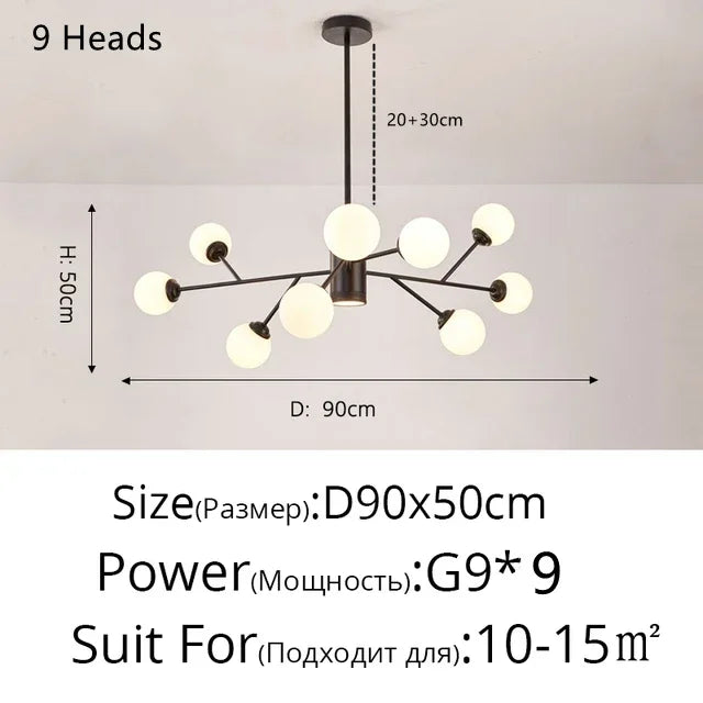 Afralia™ Glass Ball Modern Branch Chandelier - Magic Bean Design for Living Room