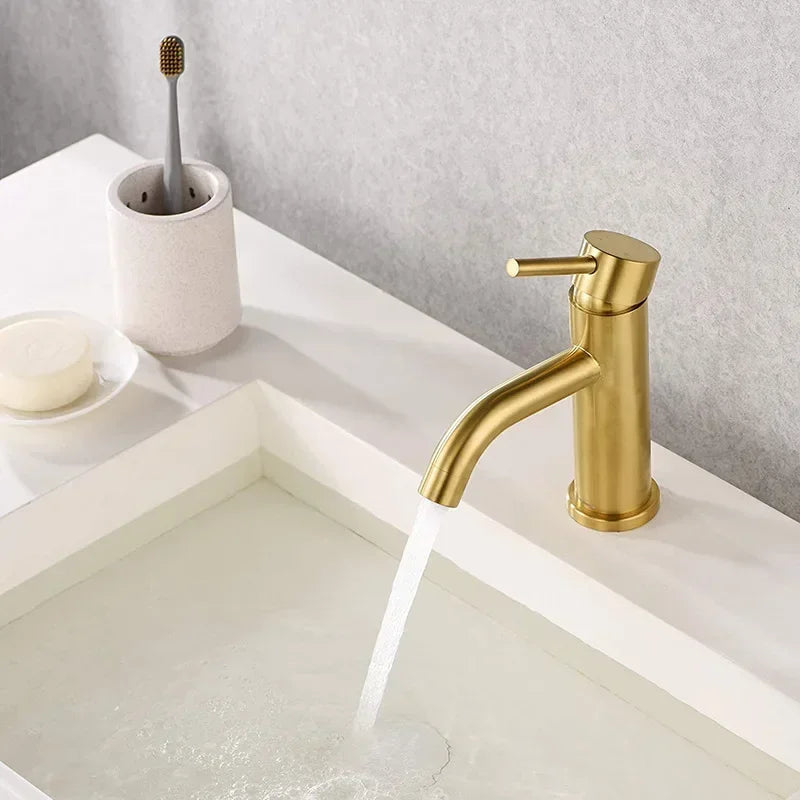 Afralia™ Gold Stainless Steel Basin Faucet with Single Handle for Bathroom Sink