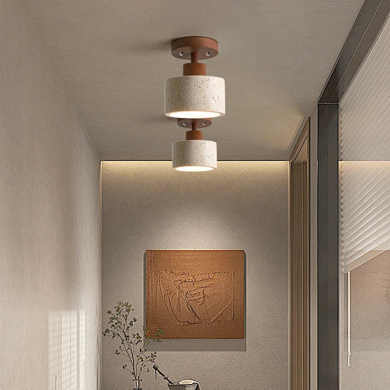 Afralia™ Yellow Travertine Stone LED Ceiling Light for Modern Nordic Ambiance