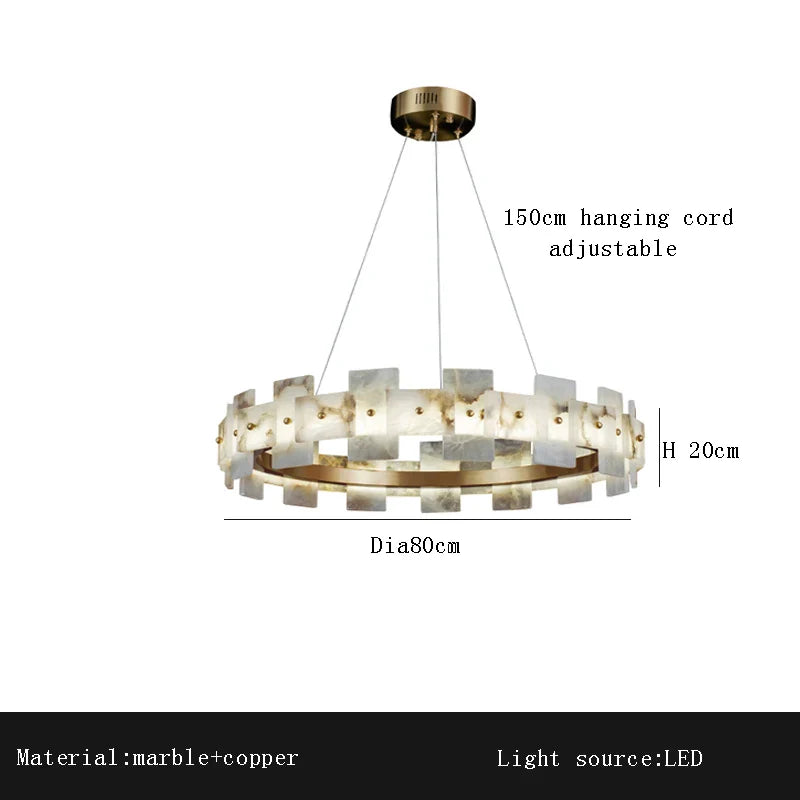 Afralia™ Luxury Marble LED Chandelier: Modern Round Ring Suspension Lamp for Bedroom