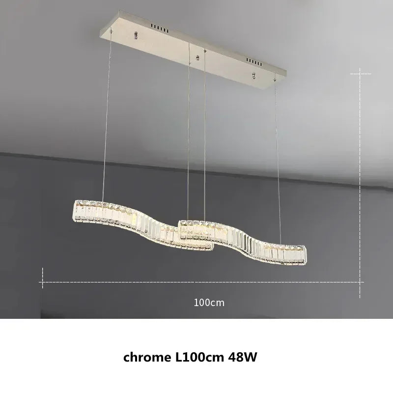 Afralia™ Modern S Wave Steel Crystal Pendant Lights - Dimmable LED Luminaria