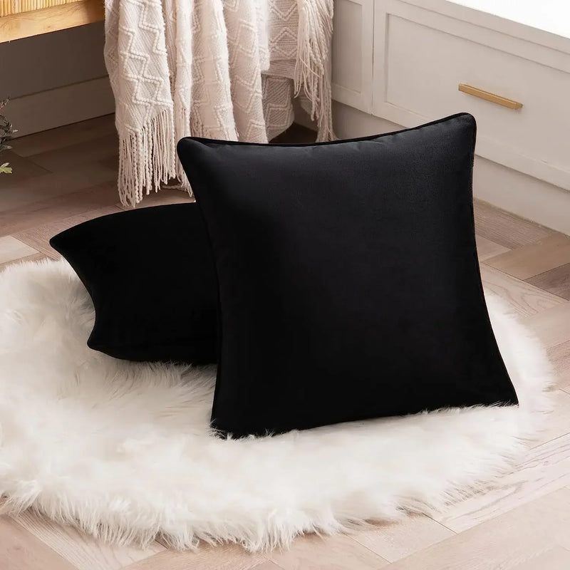 Velvet Pillow Cover with Black and White Edging - Afralia™ Luxury Cushions