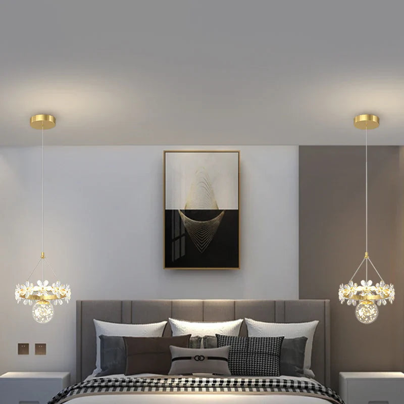 Afralia™ Crystal Petal Bedside Pendant Light: Modern, Minimalist, Starry Chandelier for Living Room & Bedroom