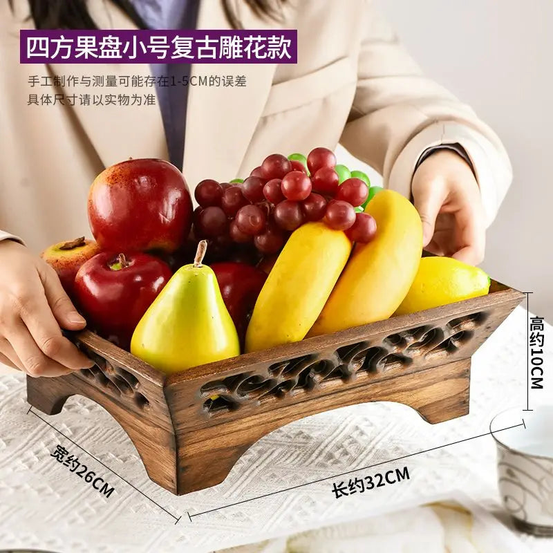 Afralia™ Solid Wood Fruit Bowl - Simple Retro Chinese Office Decor & Home Storage