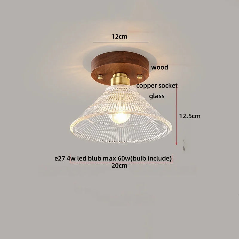 Afralia™ Modern Wood Glass LED Ceiling Light Fixture for Home Lighting