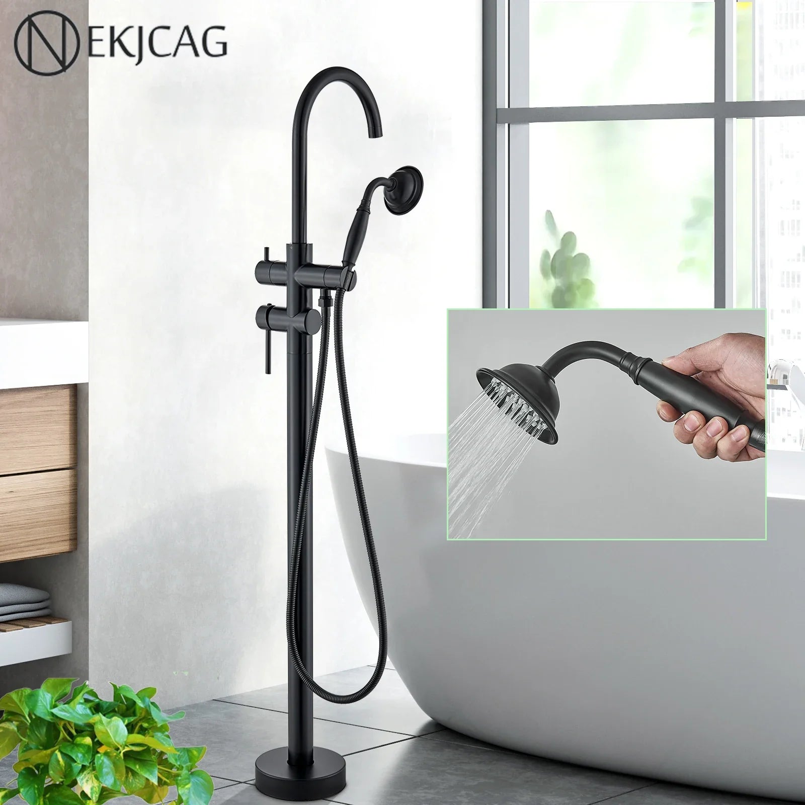 Afralia™ Matte Black Bathtub Mixer Tap with 360 Rotation Spout, Hand Shower, Dual Handle