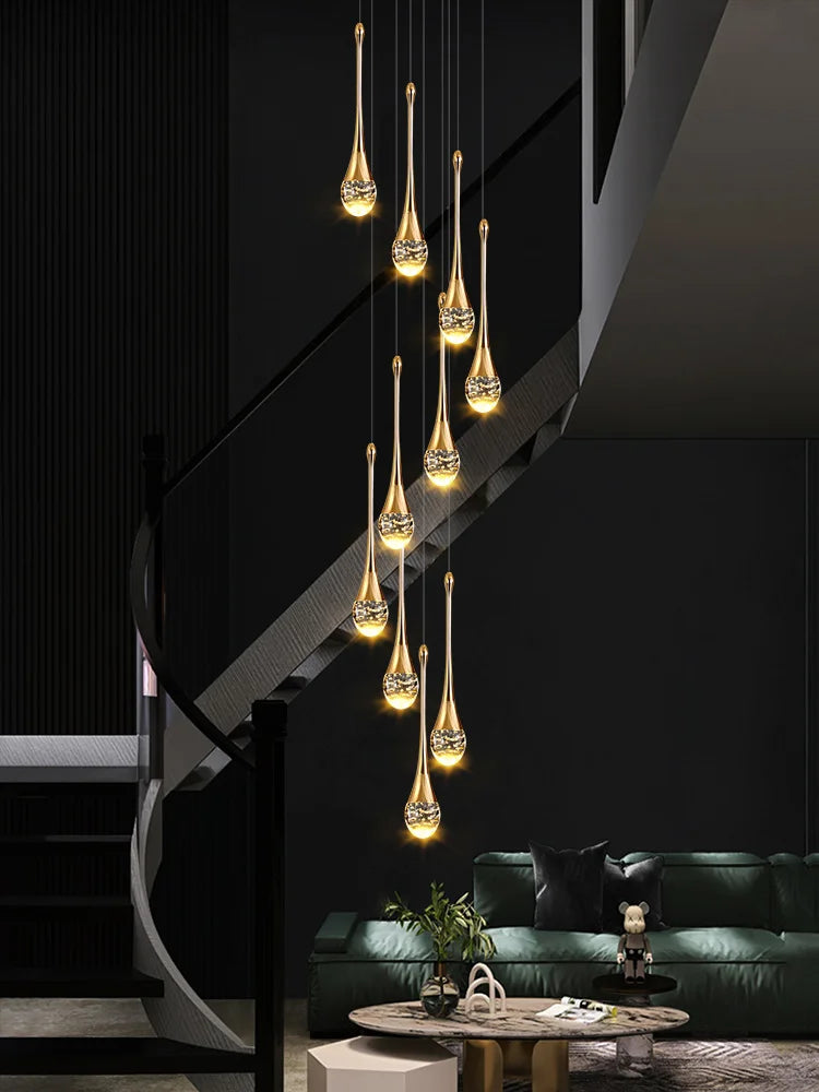 Afralia™ Modern Crystal Villa Staircase Chandelier for Living Room Hotel Kitchen Loft Apartment