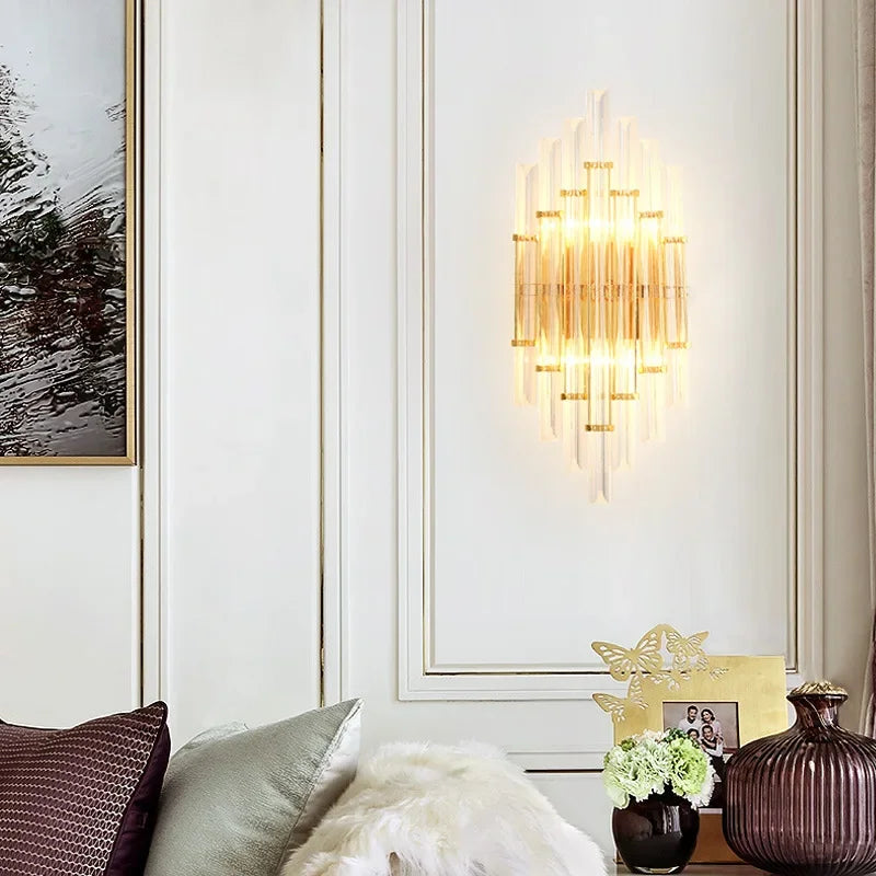 Afralia™ Crystal Gold LED Wall Sconce for Bedroom Living Room Home Decoration