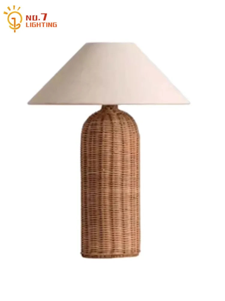 Afralia™ Rattan Weave Table Lamp LED E27 Zen Art Decor Bedroom Desk Light
