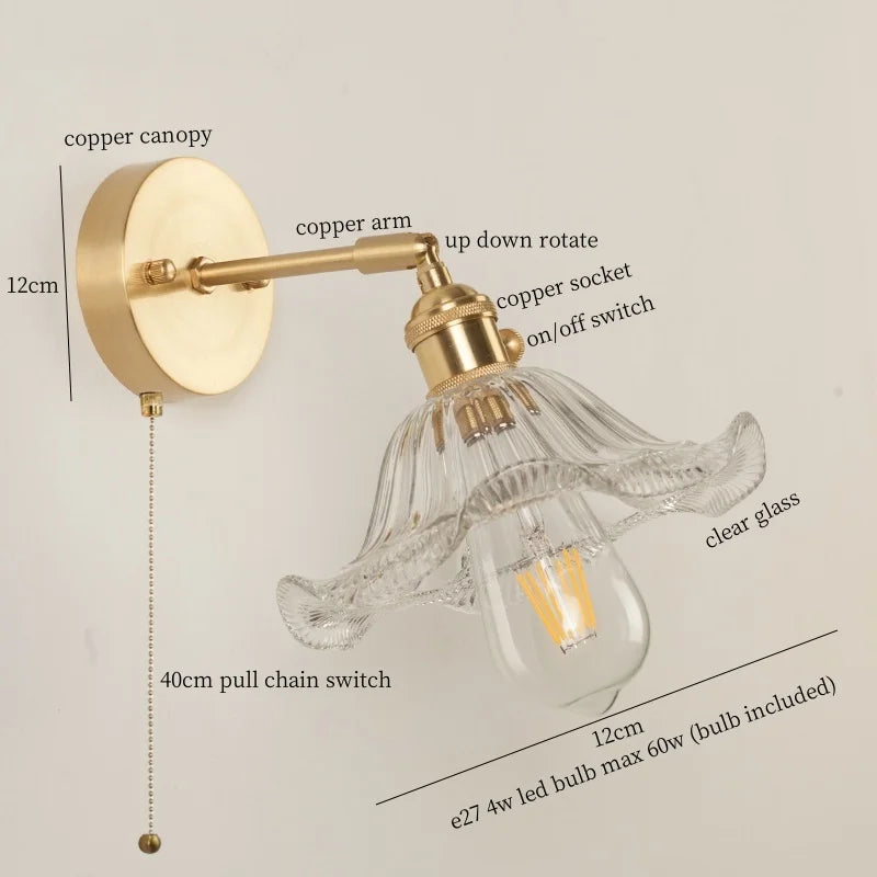 Afralia™ Nordic Glass LED Wall Lamps Copper Arm Wandlamp