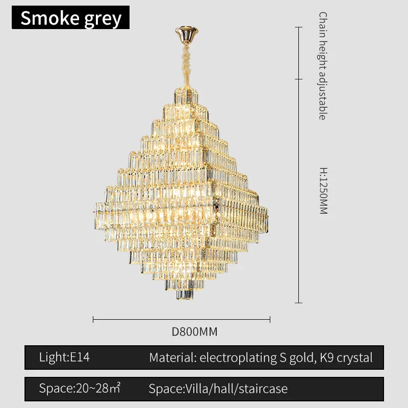 Afralia™ Square Pyramid Crystal Chandelier for Living Room & Hotel Lobby