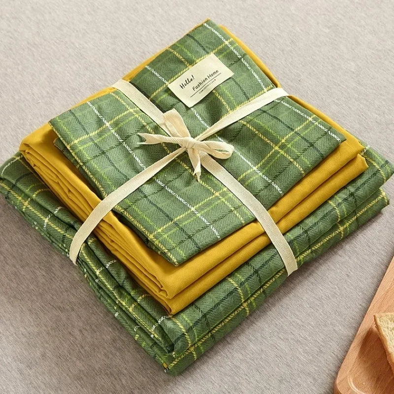 Afralia™ Japanese Grid Print Bed Set in Washed Cotton for Summer Comfort