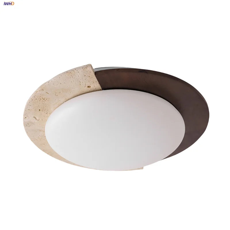 Afralia™ Yellow Travertine LED Ceiling Light: Nordic Modern White PE Flush Mount