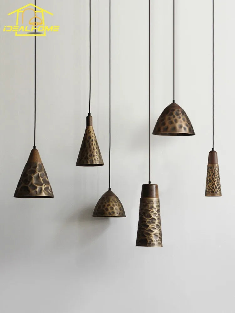 Afralia™ Vintage Walnut Copper Pendant Light LED E27 Fixture for Kitchen Dining Bedside