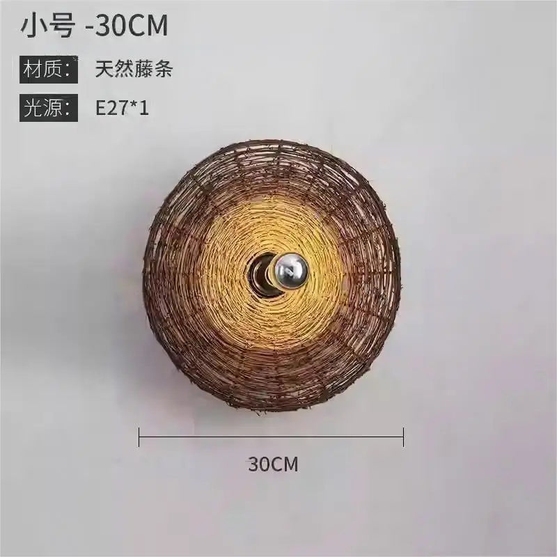 Afralia™ Rattan Weave LED Wall Lamp for Corridor, Bedroom, Living Room, Hotel and Bar