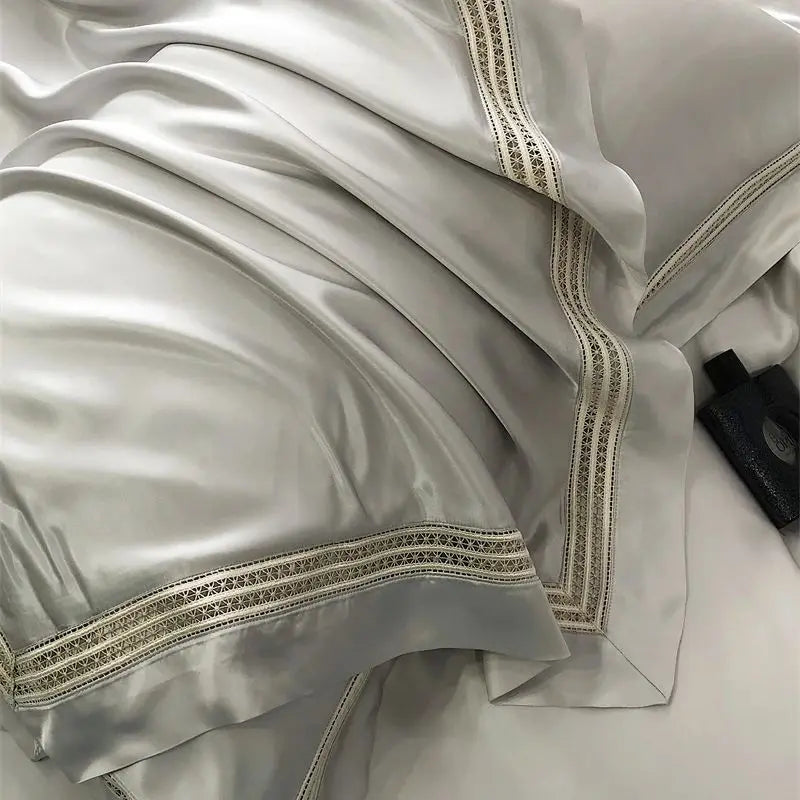 Afralia™ Luxury Lace Edge Bedding Set: Duvet Cover, Bed Sheet, Fitted Sheet, Pillowcases