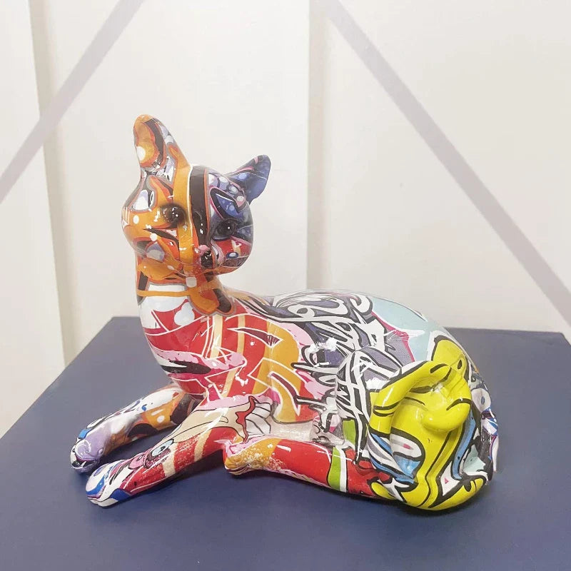 Afralia™ Multicolor Cat Statue, Splash Color Kitten Sculpture for Home & Office Decoration