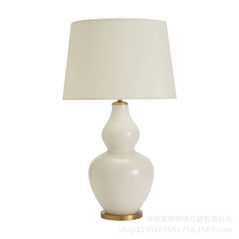 Afralia™ White Ceramic Gourd Table Lamp for Bedroom, Living Room, Study