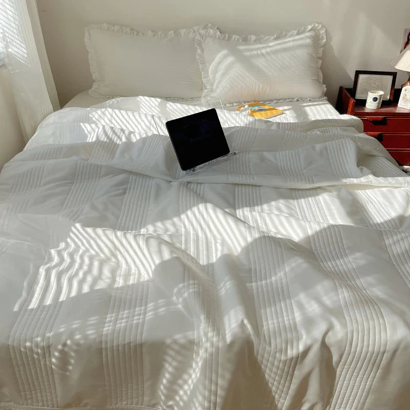 Afralia™ Korean Princess Lace Ruffles Summer Quilt Bedspread - 3Pc Bedding Set