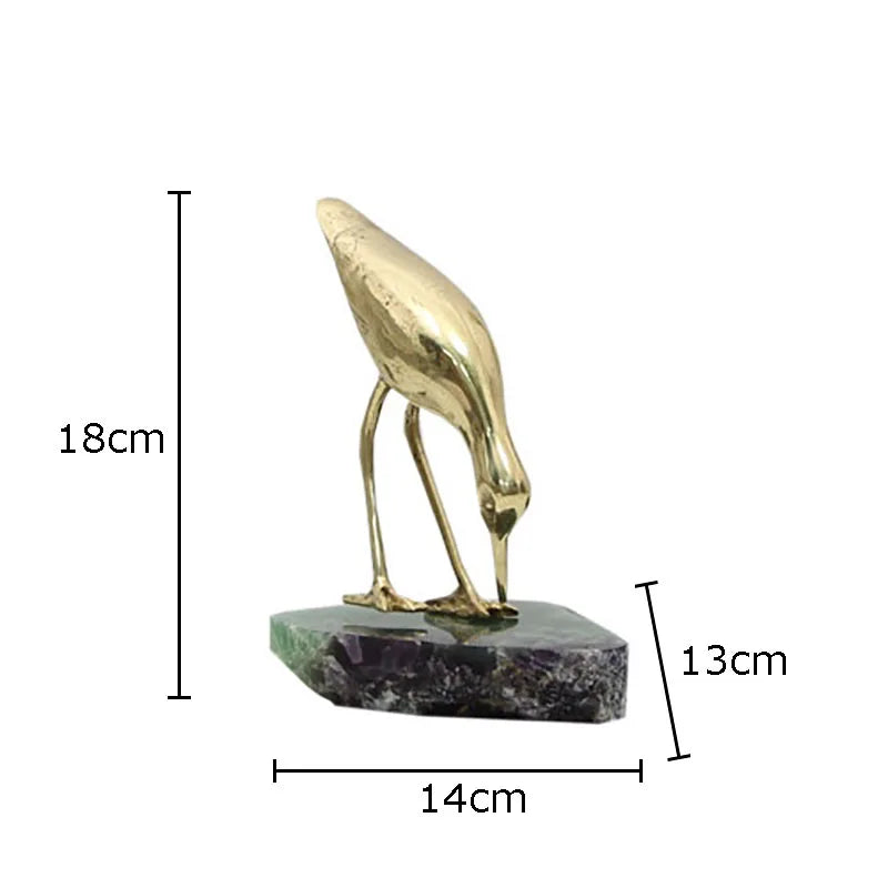 Afralia™ Golden Brass Bird on Marble Base Desk Ornament Statue Artwork Decor
