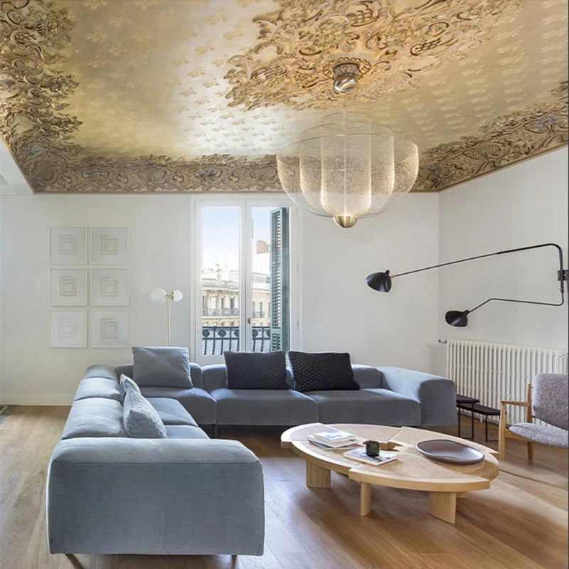 Afralia™ Gold Mesh Grid Ceiling Chandelier: Dimmable LED Indoor Lighting