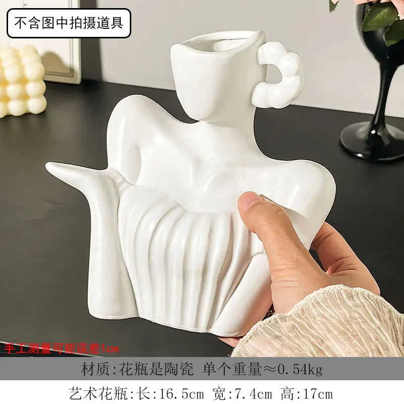 Afralia™ Woman Statue Ceramic Vase Home Decor Flower Arrangement Accessory
